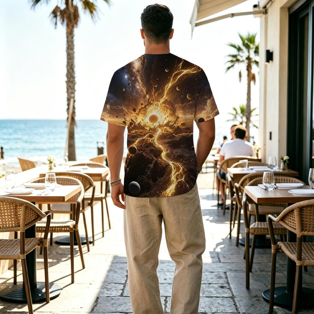 Men's Cosmic Starry Sky 2D Print T-Shirt - Polyester, Halloween Themed, Comfortable Casual Daily Wear, Versatile Fashion Tee