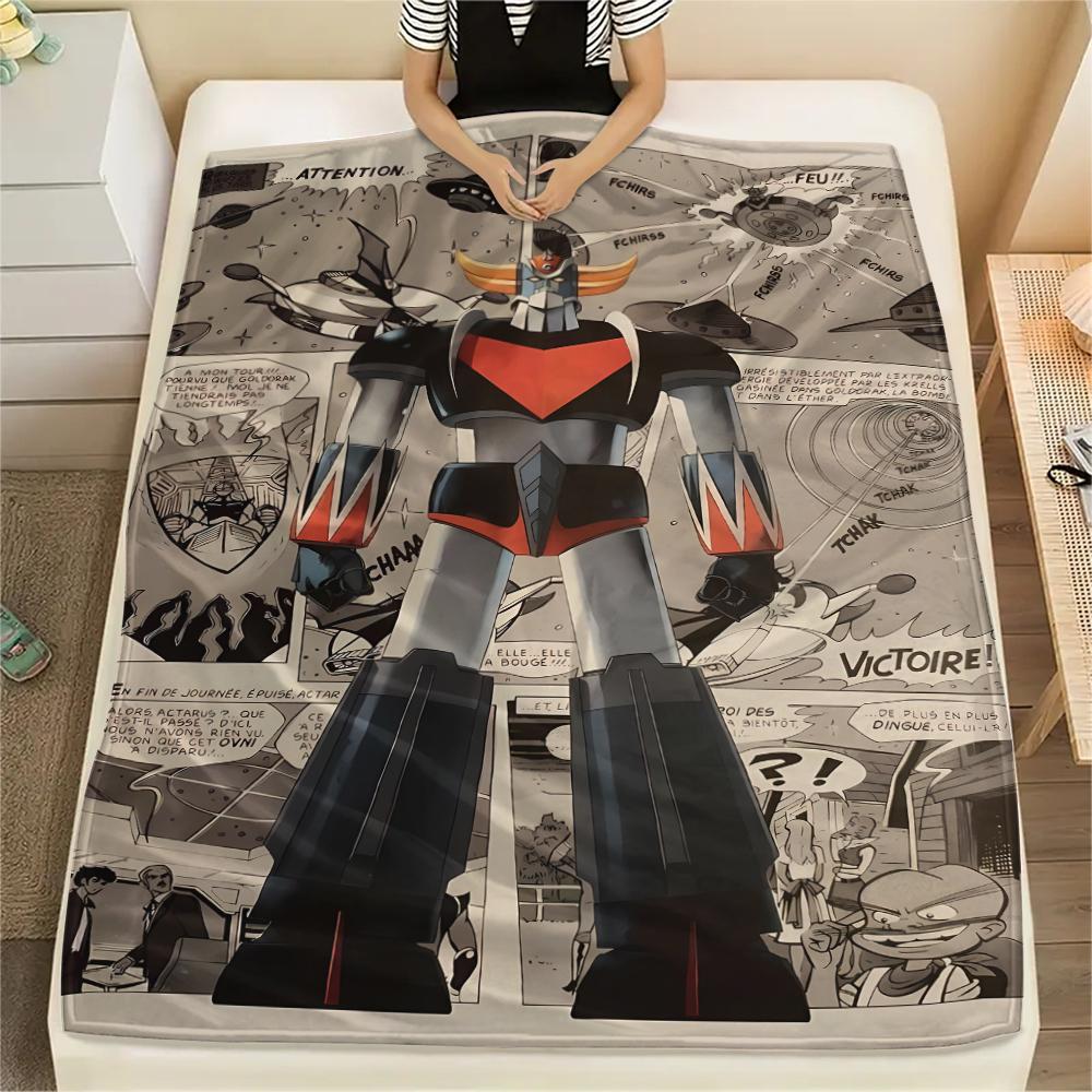 1PC Grendizer Goldorak Print Flannel Blanket, High quality Comfortable for All Seasons, Home Decor, Warmth and Comfort, Perfect for Christmas Gifts