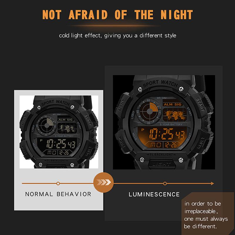 Мужские цифровые светодиодные часы Дата Спорт Мужские уличные электронные водонепроницаемые уличные спортивные фитнес-часы
