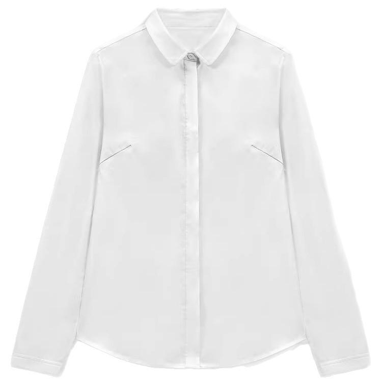 [Fleece Texture-Long Staple Cotton] Elastic Non-ironing Shirt Women's Long Sleeve White Premium Bottom Commuter Shirt