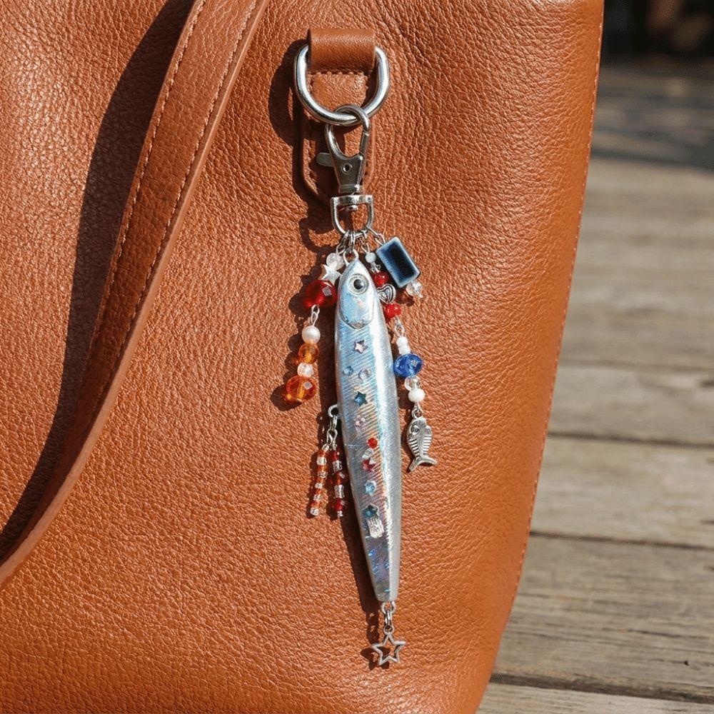 Fashion Funny Simulation Fishing Bait Keychain Alloy Beaded Bag Charms Multifunctional Creative Keyring Unisex