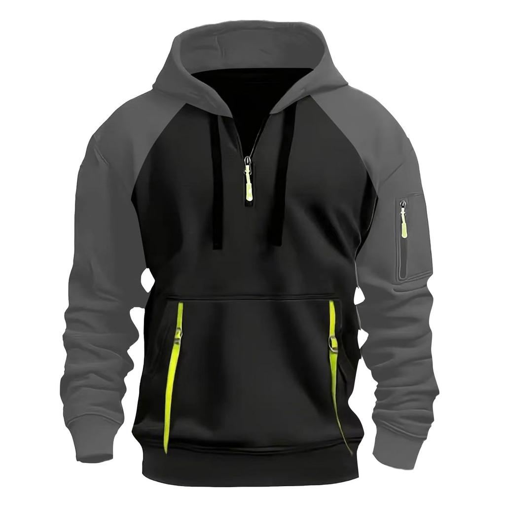 Men's Sweatshirt Hoodie Zipper Arm Pocket Cardigan Men's Sports Large Size Casual Hoodie