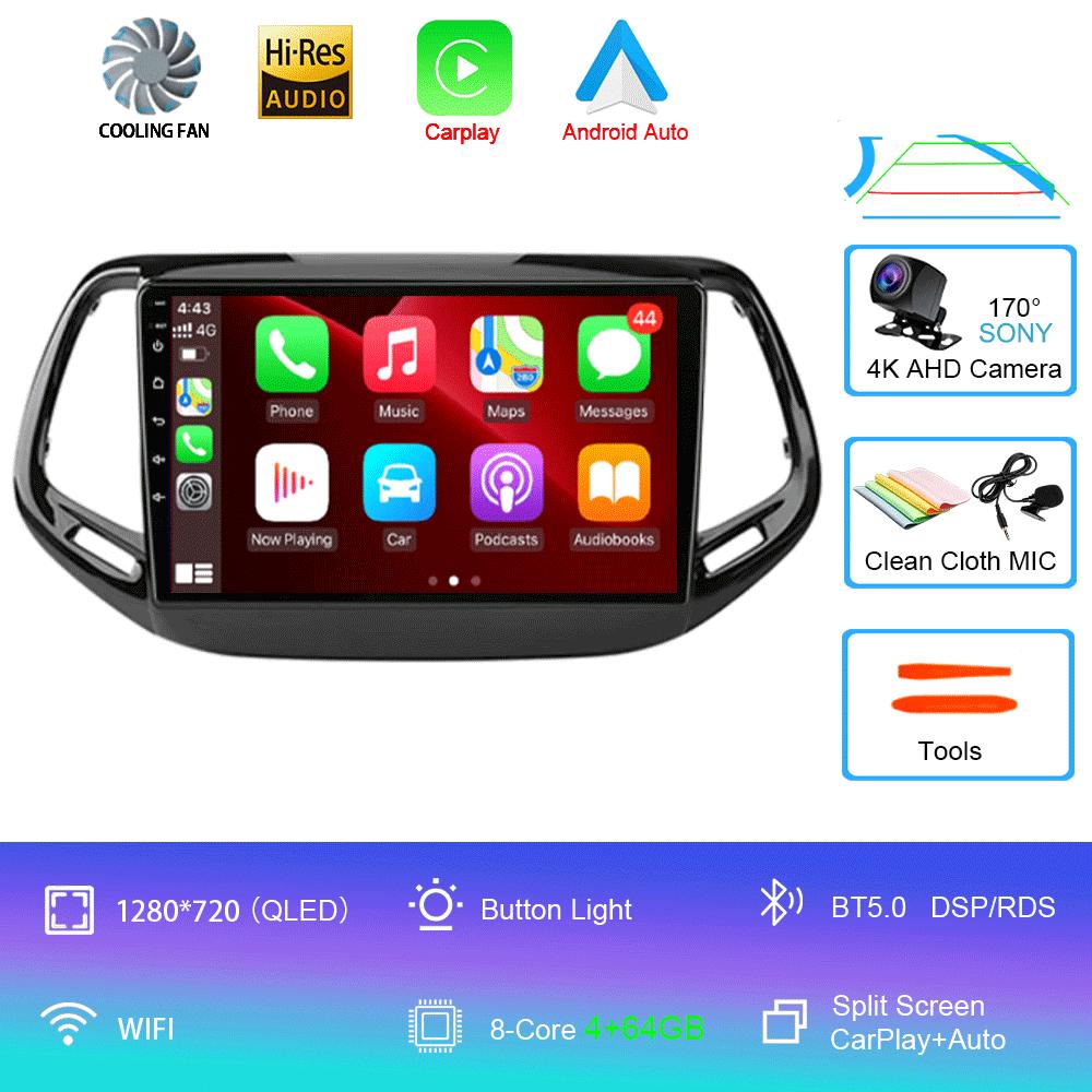 Android 14 Carplay Auto WIFI+4G Для Jeep Compass 2017 2018 2019 Автомагнитола GPS Стерео Мультимедийный Видеоплеер 2din Головное Устройство DSP