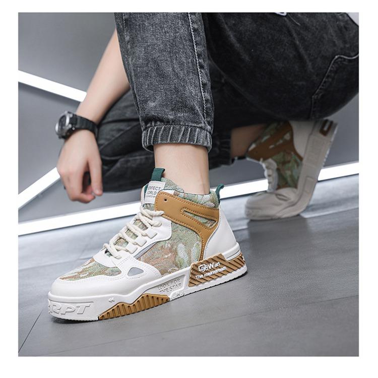 Весенняя мужская обувь. Дышащие парусиновые туфли с высоким берцем. Мужские трендовые универсальные маленькие белые туфли. Спортивные повседневные туфли на толстой подошве.