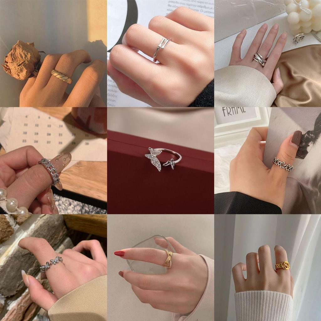 «Корейский модный геометрический открытый набор колец»: Роскошная ниша для указательного пальца и мизинца"