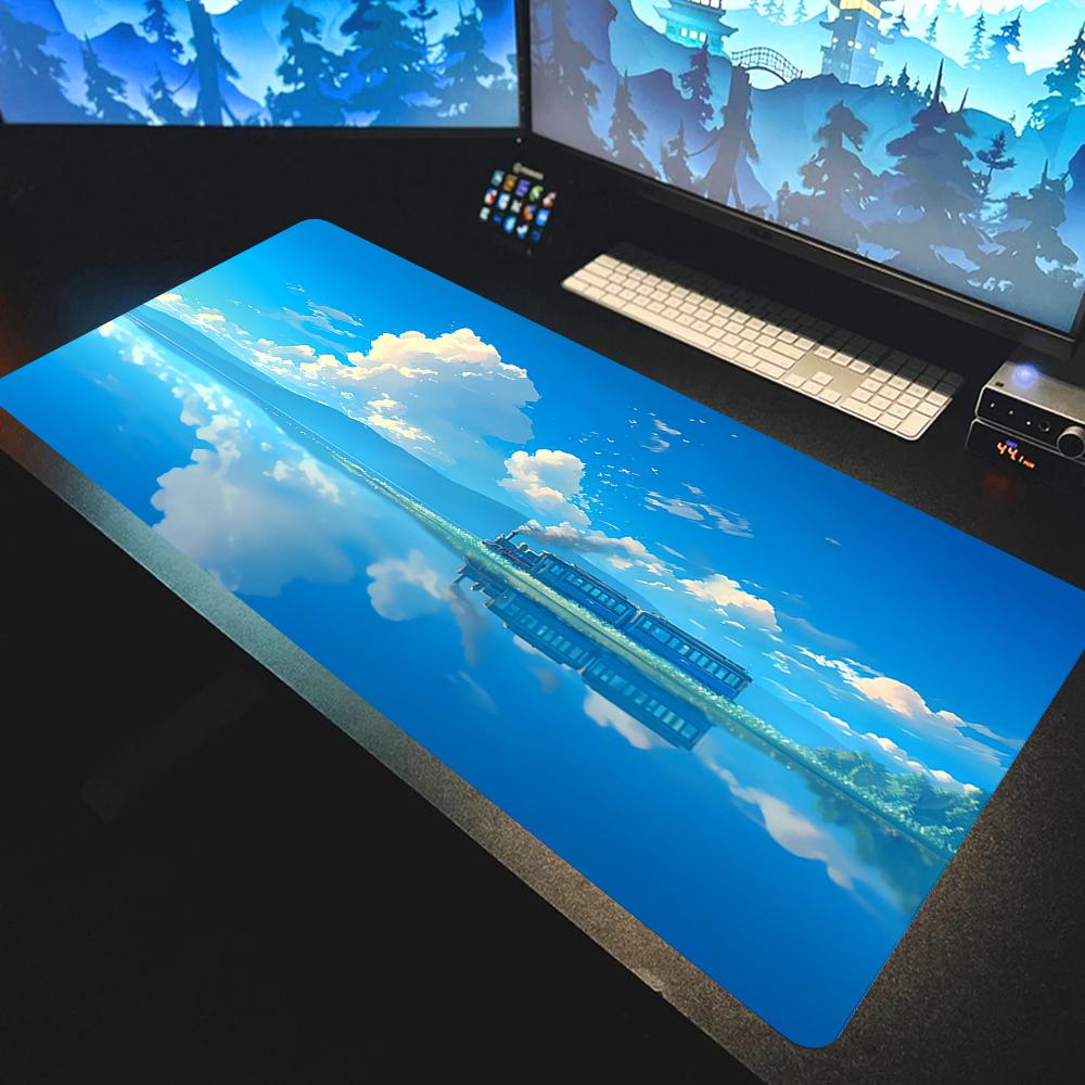 Scenery Sky Mouse Pad Anti-Slip Rubber Gaming Blue Carpet Large Natural Rubber Desk Mat Thick Seam Edge for Office
