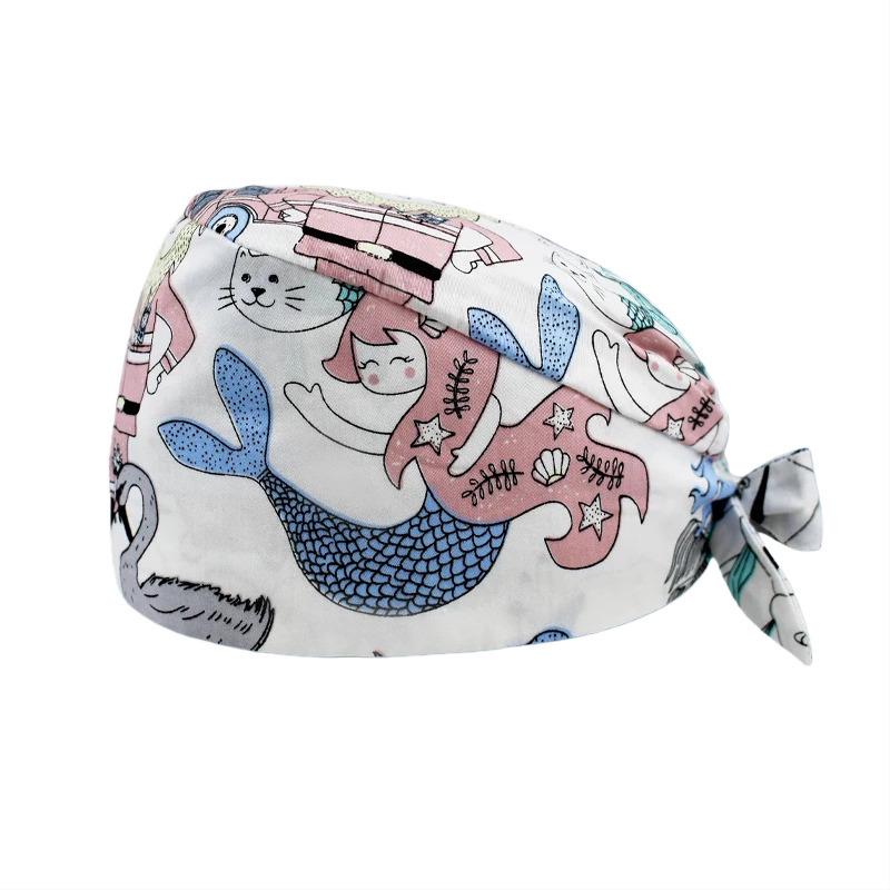 Хлопковая хирургическая и кухонная шапочка с цветочным и животным принтом