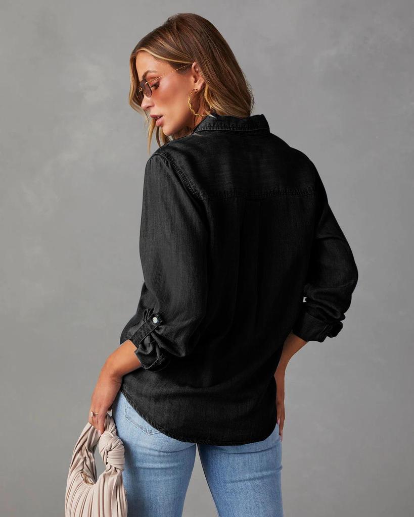 Простая Универсальная Белая Джинсовая Повседневная Рубашка с Длинным Рукавом для Женщин