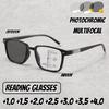 Classic Square Frame Photochromic Reading Glasses Unisex Fashionable High-Definition Blue Light Blocking Presbyopia Glasses +4.0