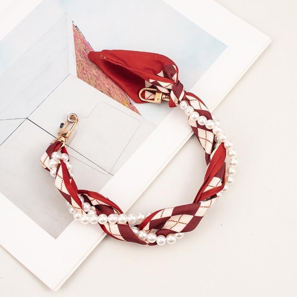 Mobile Phone Chain Network Red Short Rope Mobile Phone Lanyard Creative Ins Wind Pearl Mobile Phone Lanyard Double Buckle Braided Silk Scarf