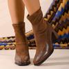 Винтажные комбинированные облегающие ботинки Осень Зима Квадратный носок Застежка-молния сзади Мягкая подошва Нескользящие Туфли на блочном каблуке для женщин