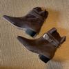 Maillard Brown Short Boots Women's 2025 Autumn New Square Head Suede Belt Buckle Sleeve Thick Heel Pleated Martin Boots