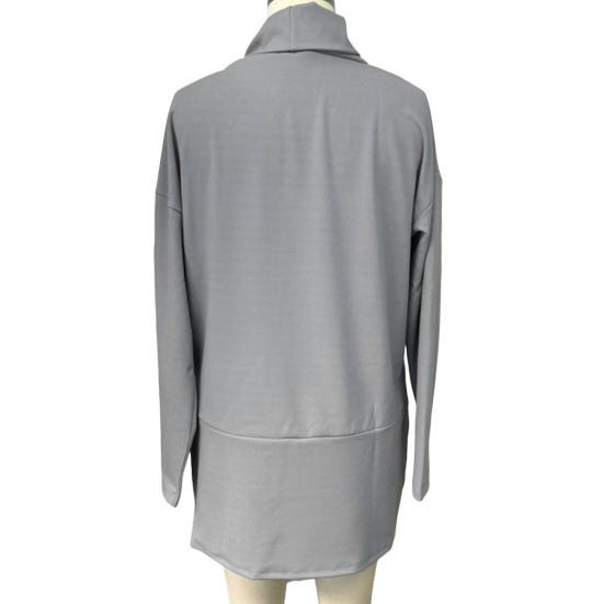 Женская толстовка с полувысоким воротником и разрезом по низу, однотонная плотная одежда больших размеров, длинный рукав, однотонный пуловер, сохраняющий тепло, повседневный топ