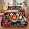 3pcs Tiger Floral Print Duvet Cover Set, Cover For Bedroom Guest Room (1 Duvet Cover + 2 Pillowcase, Without Quilt),  yy250922107