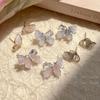 Summer Peach & Mist Blue Crystal Butterfly Earrings - Elegant Silver Needle Design for Women
