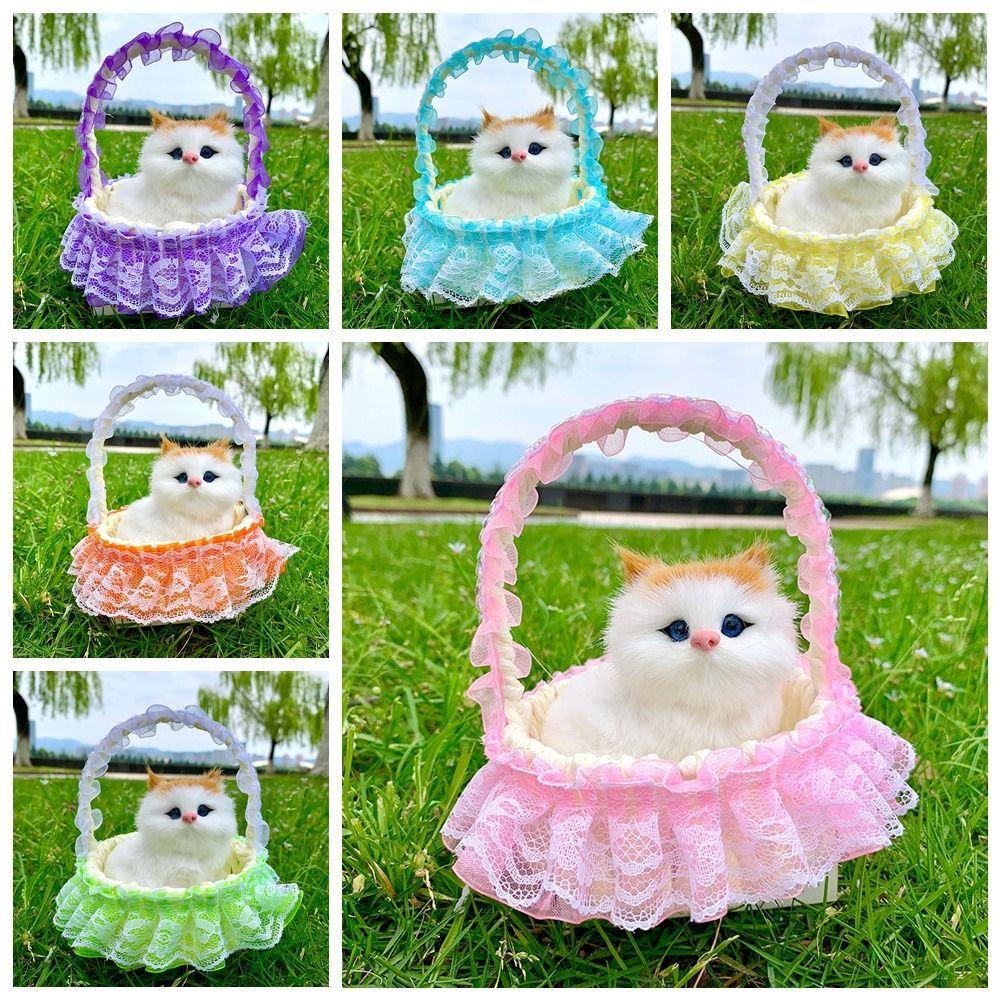 Plastic Flower Basket Cat Simulation Cat Toy Cute Cat Ornament