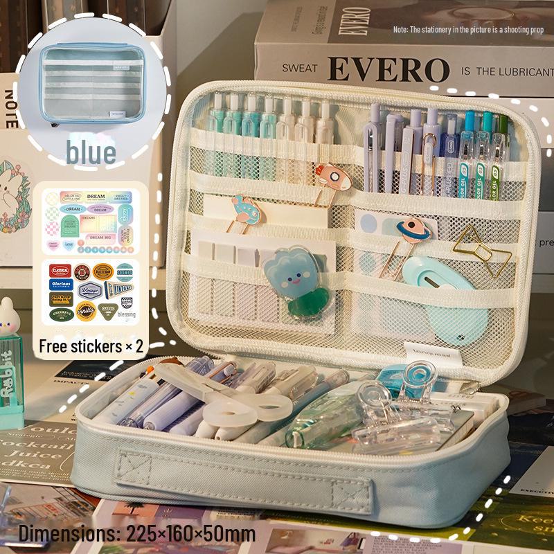 Синий Фруктовый Прозрачный Гигантский Пенал в Японском Стиле - Портативный Органайзер для Школьных Канцелярских Принадлежностей