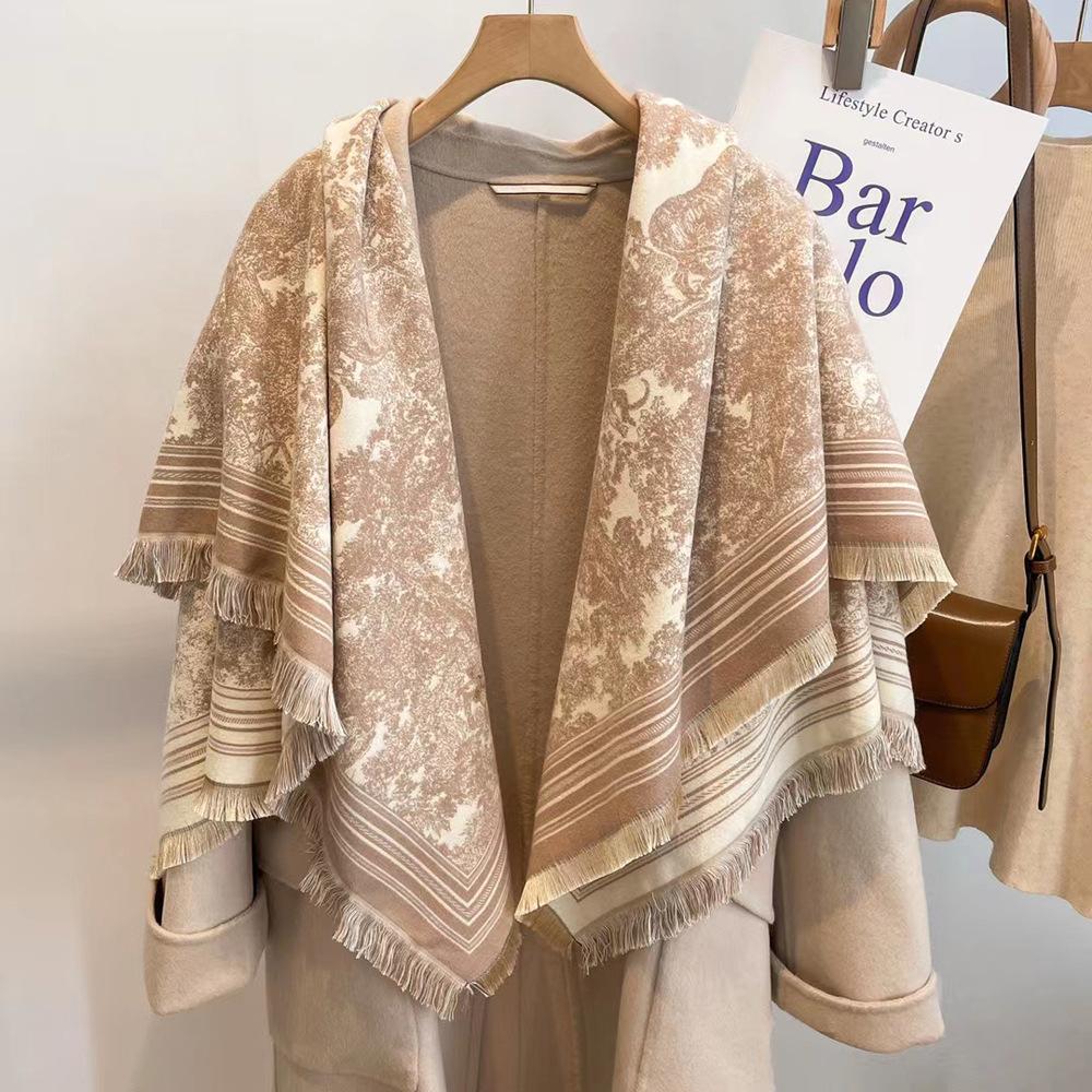 Winter New Imitation Cashmere Scarf High-end Women's Warm Square Scarf Red Cashew Jacquard Cape Shawl