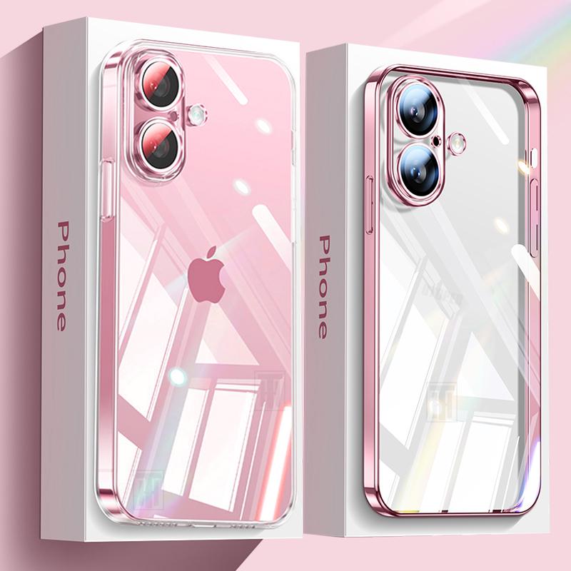 Официальный не желтеющий прозрачный чехол с покрытием для For Iphone 16 15 14 13 12 11 Pro Max Plus Ультратонкая защитная пленка для линз Мягкая крышка