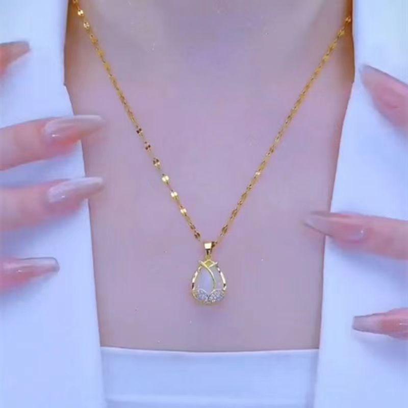 Ожерелье из титановой стали «Тюльпан» — модная, не выцветающая, гипоаллергенная цепочка на ключицу для женщин