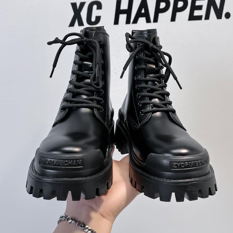 Ботинки Ботинки Мартин Высокие Берцы Британский Стиль Средние Берцы Модная Обувь Инструментальные Весна и Осень Локомотивные Летние Черные Мужские Ботинки 8516-A