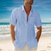Men's Linen Shirts Short Sleeve Button Up Turn Down Collar Casual Summer Home Daily Shirts