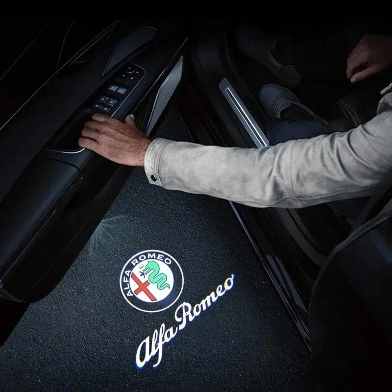 LUBTW1 2Pcs Led Car Door Projector Laser Logo Light For Alfa Romeo Giulietta 2011-2019 Giulia Stelvio 2017-2023 Welcome Ghost Lights