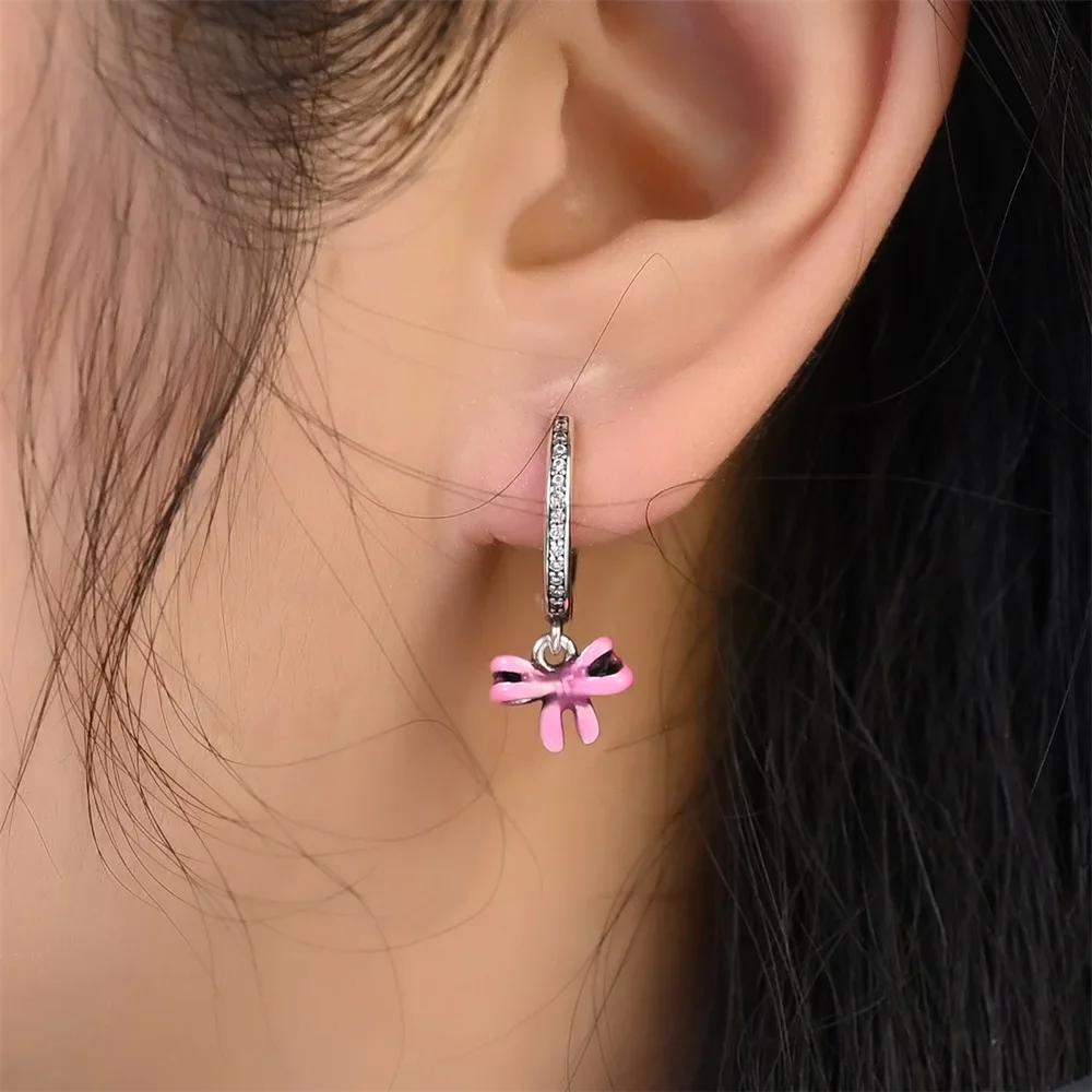 Pink Series 925 Silver Romantic Flower Butterfly Unicorn Tulip Geometry Earrings Boutique Jewelry Gifts