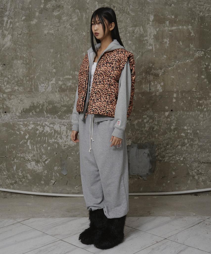 Erer Leopard Print Down Vest Orange