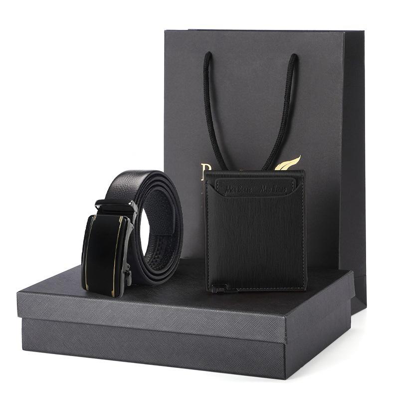 Отсутствие свиная кишка ремень кошелек подарочный набор подарочная коробка мужской кошелек из натуральной кожи короткий кошелек из коровьей кожи мужской ремень