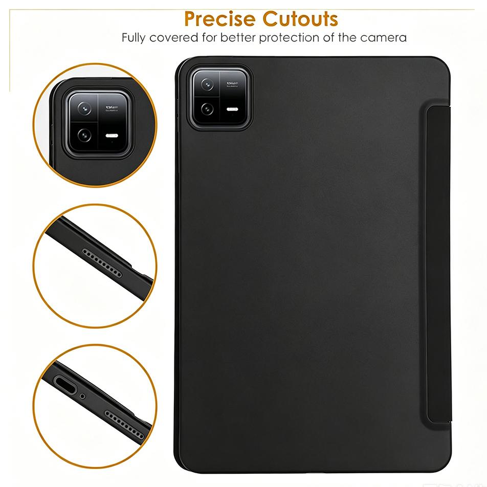 For Xiaomi Pad 6 / 6 Pro 11-inch 2023 , Ultra Thin Trifold Stand PU Leather Protective Cover, Soft Silicone Back Shell