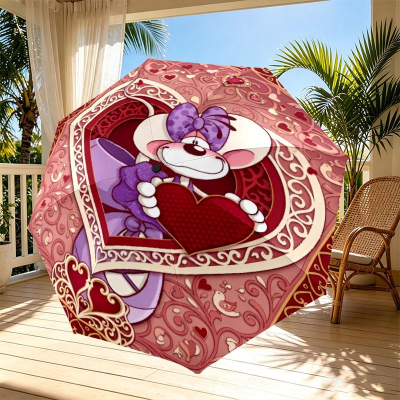 Diddl Print Automatic Open Close Umbrella, Portable Foldable Umbrella, for Outdoor Commute Camping Trip, Ideal Birthday Gift