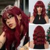 Wine Red Wavy Wigs with Bangs Short Bob Wig Holiday Red Curly Synthetic Hair Wigs Women Party Cosplay Fake Hair Heat Resistant