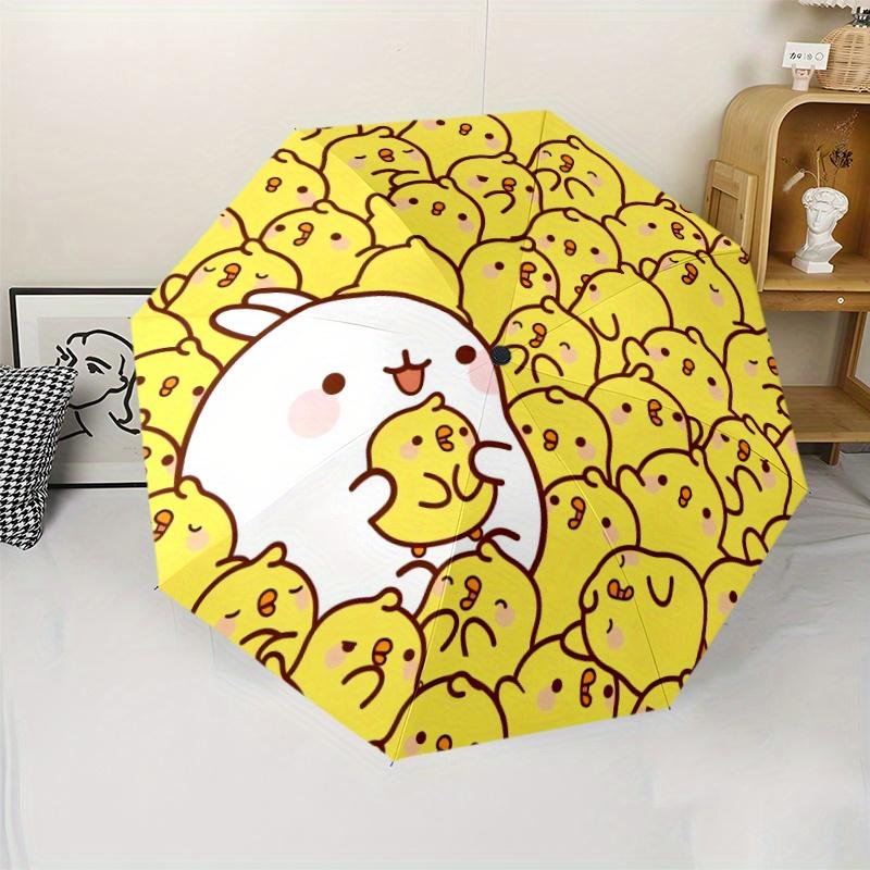 1pc Automatic Open/Close Umbrella with Cute Chick design - Lightweight Compact Travel Umbrella, 8-Rib Sturdy Frame, Windproof