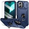 Protective Case - BOOLING - for iPhone 16 - Rigid Shockproof - Rotating Ring Stand - Navy Blue