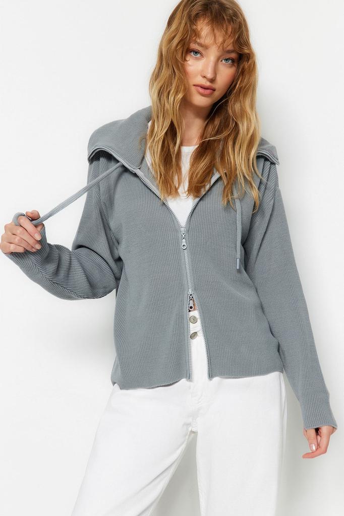 Женский модный стильный кардиган, широкий трикотажный кардиган с застежкой-молнией и деталью