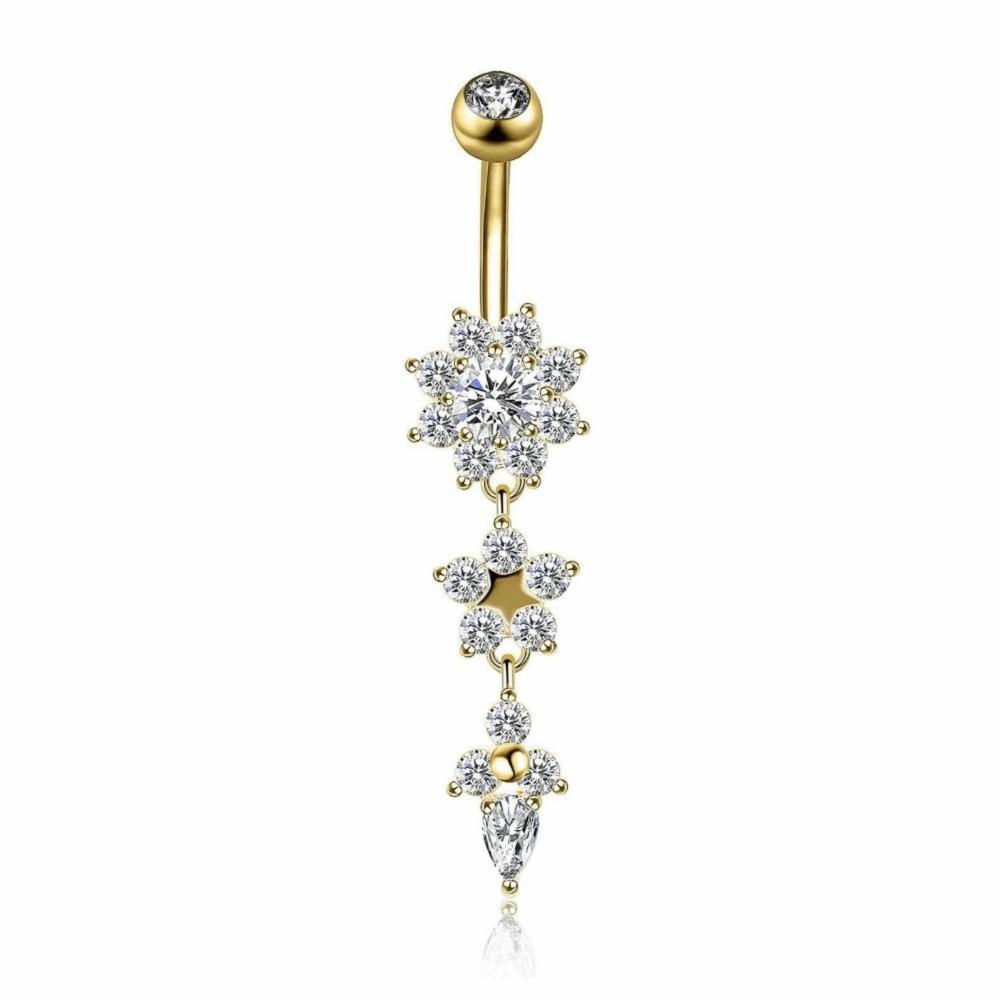 Long Dangled Zircon Belly Button Ring Pink Body Jewelry Sexy Stainless Steel Navel Piercing  Gift