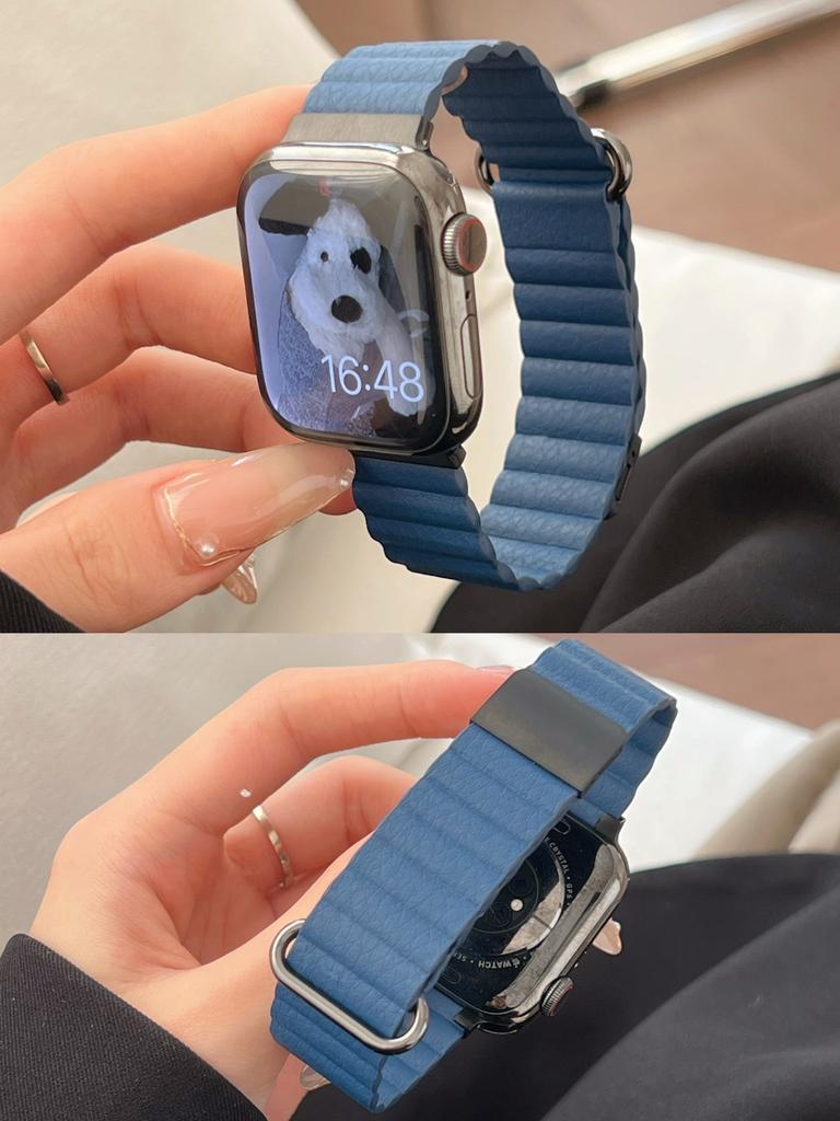Магнитный кожаный ремешок для Apple Watch 44 45 49 мм 40 41 мм 42 38 мм 46 мм Металлический ремешок из нержавеющей стали для iwatch 8 7 SE 6 5 4 3 2 S10