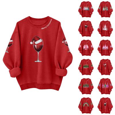 Женский повседневный и модный топ с круглым вырезом и рождественским принтом, худи, футболка с длинным рукавом