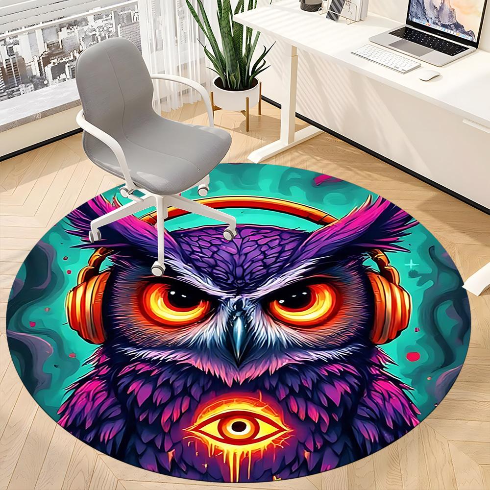 1pc Owl Headphones Office Round Area Rug, Under Office Chairs Bedroom Living Room Home Decor, Room Deco, Available in Various Sizes