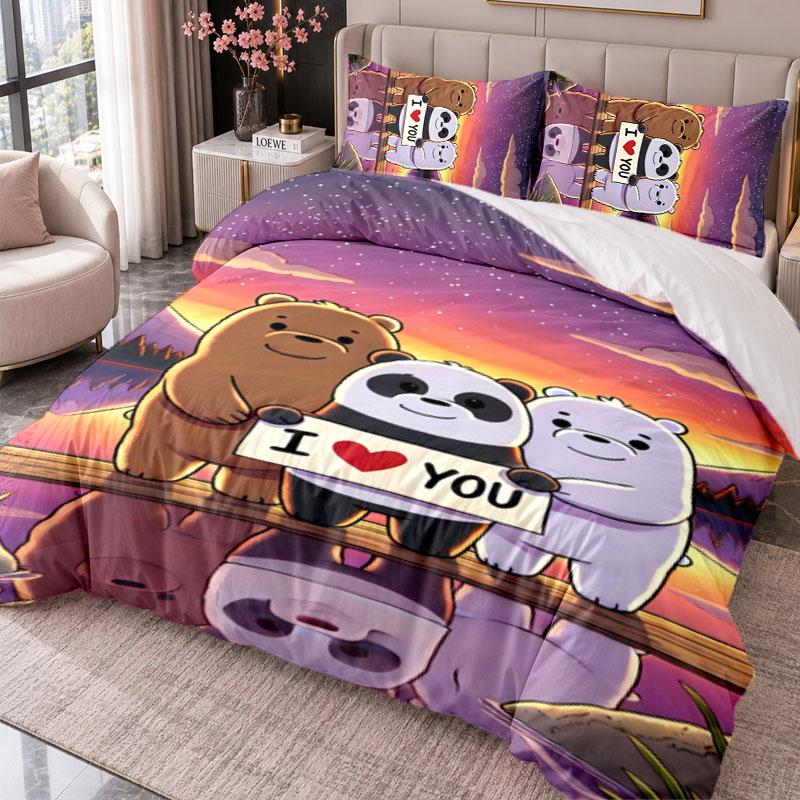 Bear 3Pcs Bedding Set Duvet Cover With Two Pillowcases For Bedroom Home Decoration