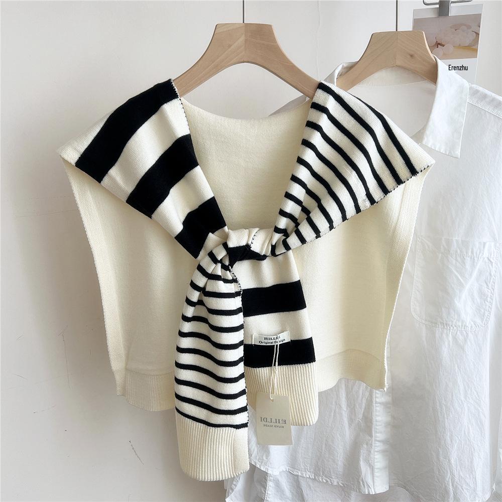 Striped Knitted Shawlette for Women - Spring/Autumn Fashionable and Lightweight Neck & Shoulder Cover
