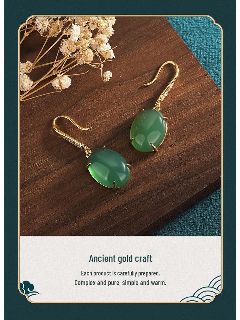 Серьги из натурального агата: 2022 Серьги-пусеты в китайском стиле с подвесками из халцедона