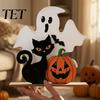 Wooden Tiered Tray Decor Halloween Table Decor, Black Cat Ghost Pumpkin Decorations Indoor Cute Dark Theme Party Ornaments Gifts, Room for Tables