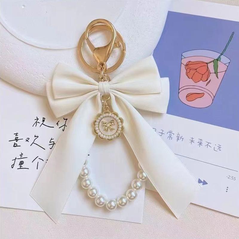 Подвеска для сумки с ключами, аксессуары, брелок с искусственным жемчугом, милый браслет из бисера, брелок для кошелька, сумки, рюкзака, автомобиля, подвеска, лента