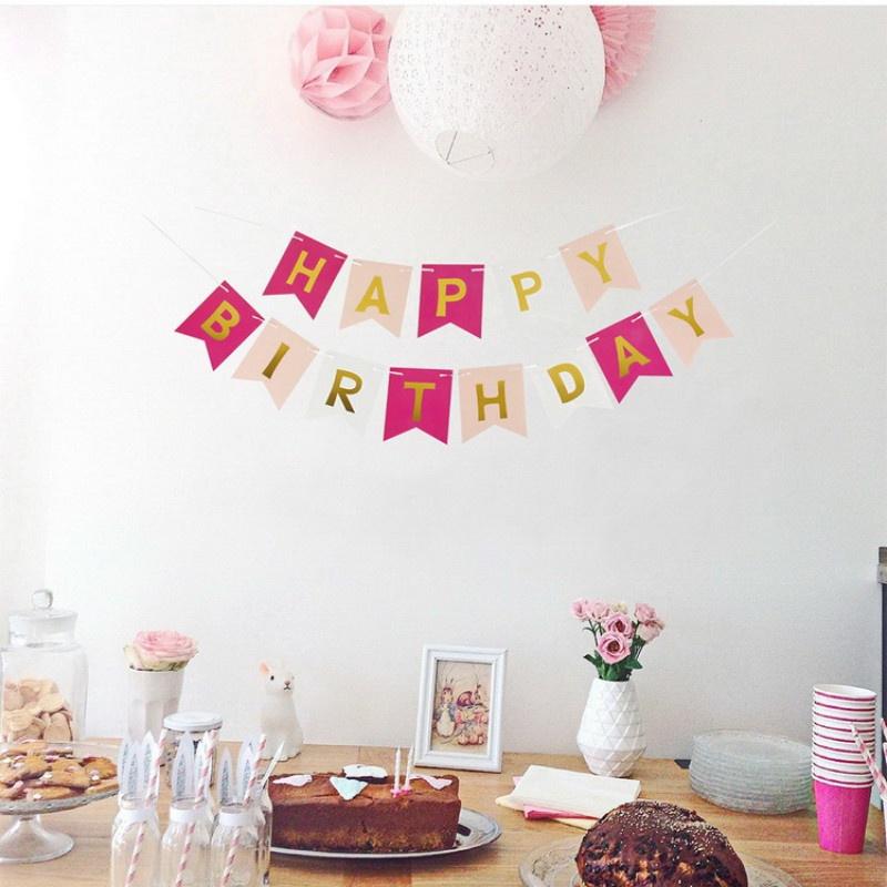 1 Set Happy Birthday Golden Foil Letters Bunting Hanging Garlands String Flags Baby Shower Party Deco