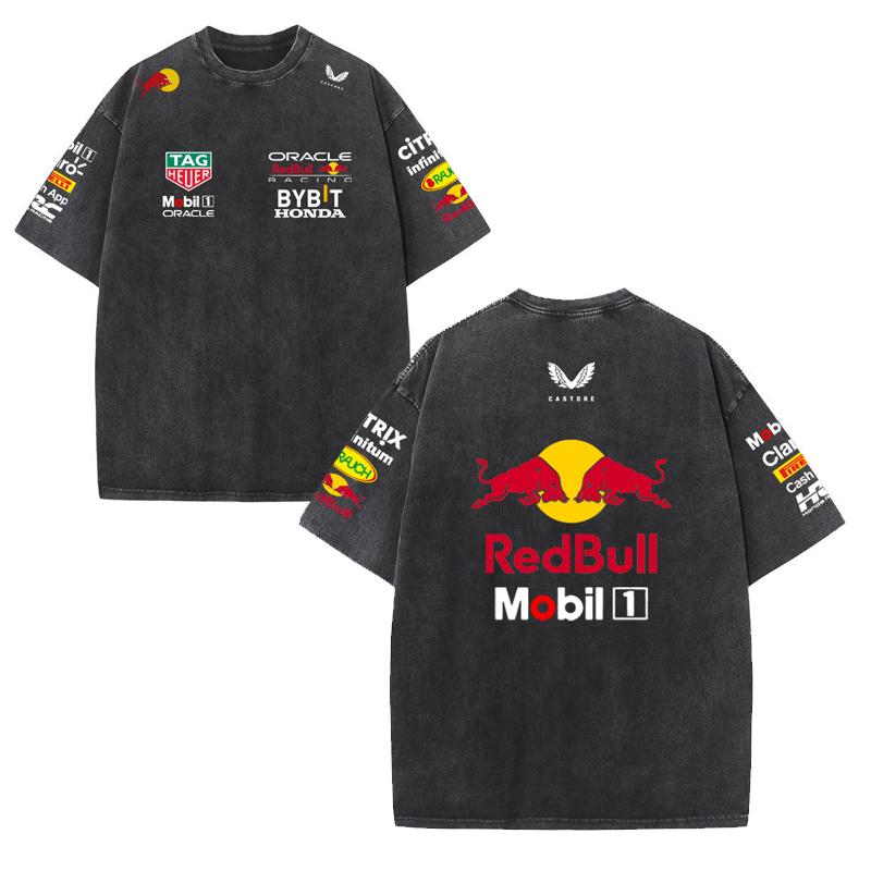 Летний гоночный костюм Формулы 1 Команда Red Bull Vestapan Униформа Короткий рукав Винтажная стирка Футболка Футболка с круглым вырезом