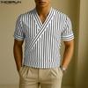 Летние мужские футболки с V-образным вырезом, коротким рукавом, полосатым перекрестным узором спереди, повседневные
