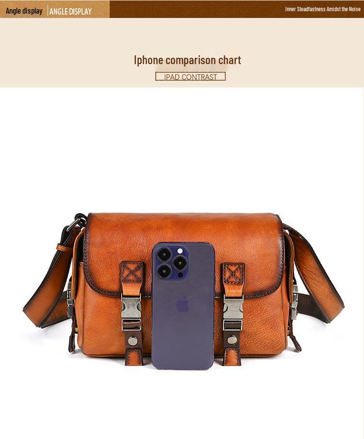 Мужская сумка кроссбоди в стиле ретро из состаренной натуральной кожи с многокарманным дизайном