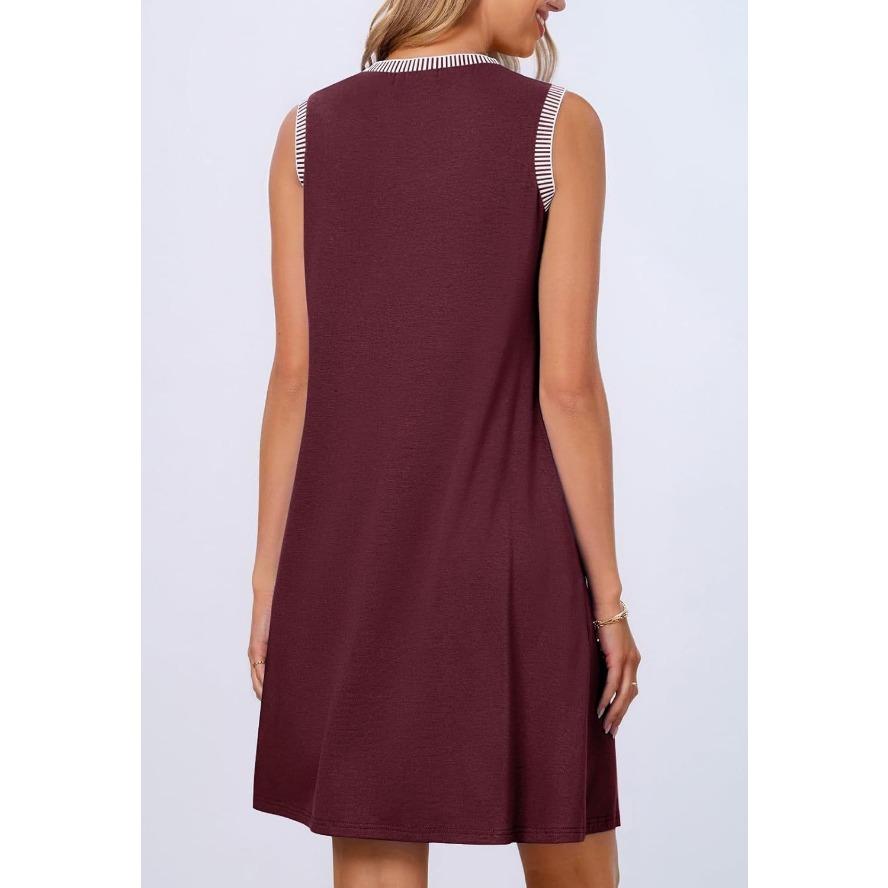 YYFS Женская мода лето весна однотонный принт без рукавов О-образный вырез свободная талия повседневные платья